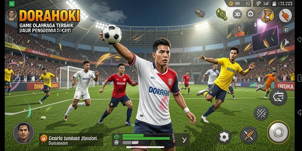 Tampilan seru dari gameplay DORAHOKI yang penuh aksi olahraga.
