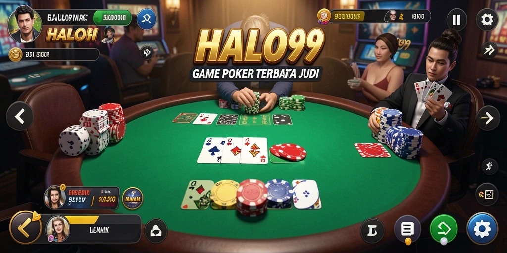 Tampilan gameplay HALO99 yang seru dalam permainan poker.