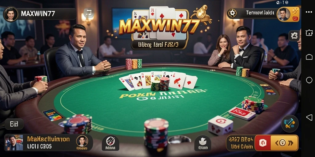 Screenshot gameplay <strong>MAXWIN77</strong> yang menunjukkan permainan Poker yang seru.